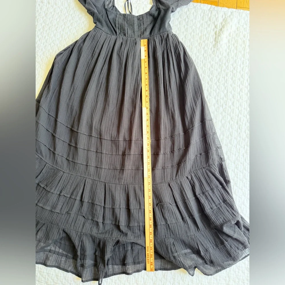 Free People Let’s Be Friends Black Summer Midi Dress Women’s Size S Puff Sleeve - Picture 8 of 16